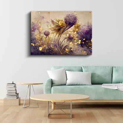 Karanlık Çiçekler - Mor ve Kırmızı Tonlu Dramatik Çiçek Kompozisyonu Kanvas Tablo