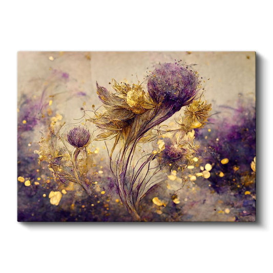 Karanlık Çiçekler - Mor ve Kırmızı Tonlu Dramatik Çiçek Kompozisyonu Kanvas Tablo