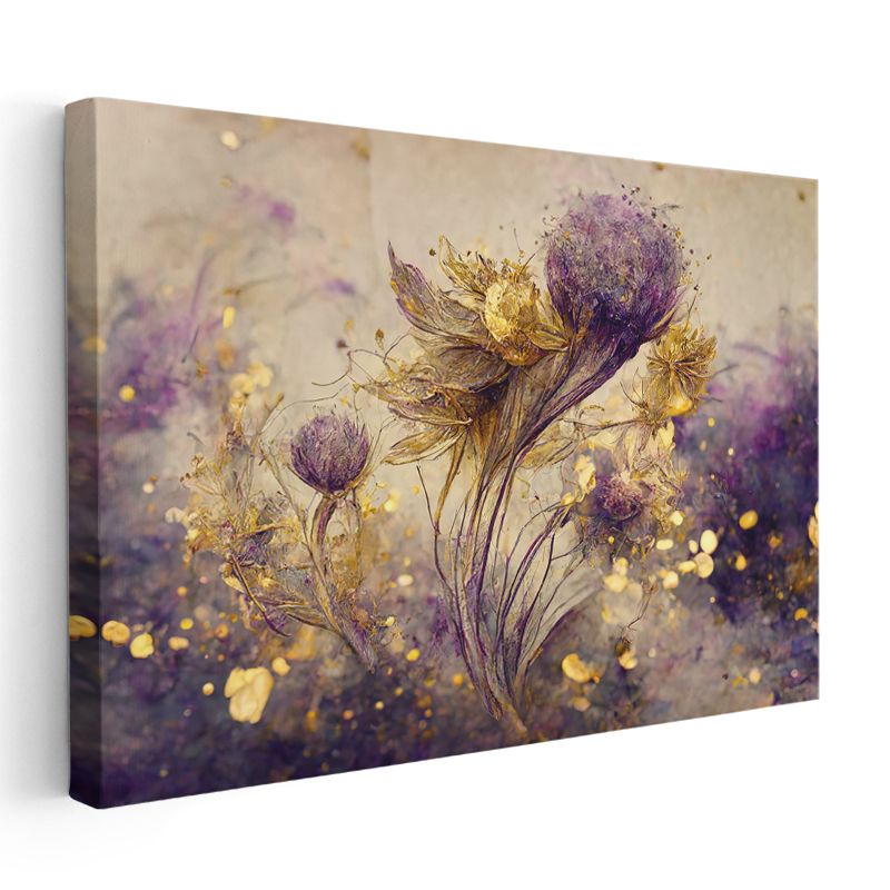 Karanlık Çiçekler - Mor ve Kırmızı Tonlu Dramatik Çiçek Kompozisyonu Kanvas Tablo