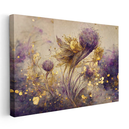 Karanlık Çiçekler - Mor ve Kırmızı Tonlu Dramatik Çiçek Kompozisyonu Kanvas Tablo