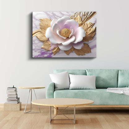 Altın Tomurcuklar - Siyah Fonda Zarif Çiçek Tasarımı Kanvas Tablo