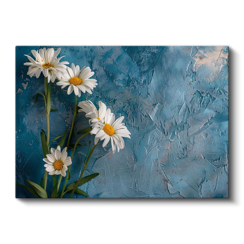 Mavi Altın Çiçekler - Sulu Boya Efektli Çiçek Deseni Kanvas Tablo