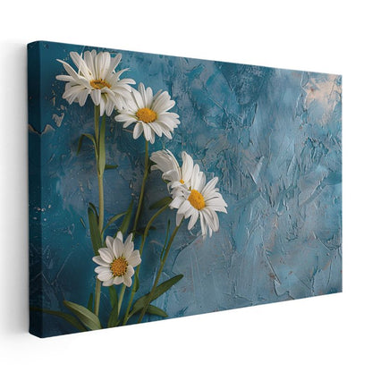 Mavi Altın Çiçekler - Sulu Boya Efektli Çiçek Deseni Kanvas Tablo