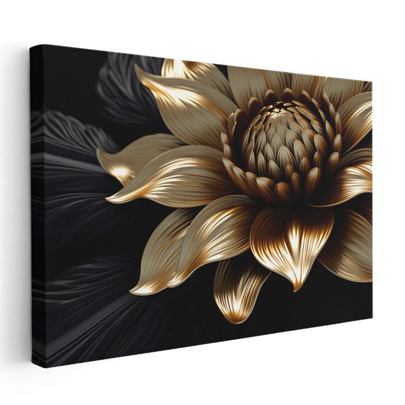 Altın Mavi Çiçekler - Krem Fonda Zarif Çiçek Aranjmanı Kanvas Tablo