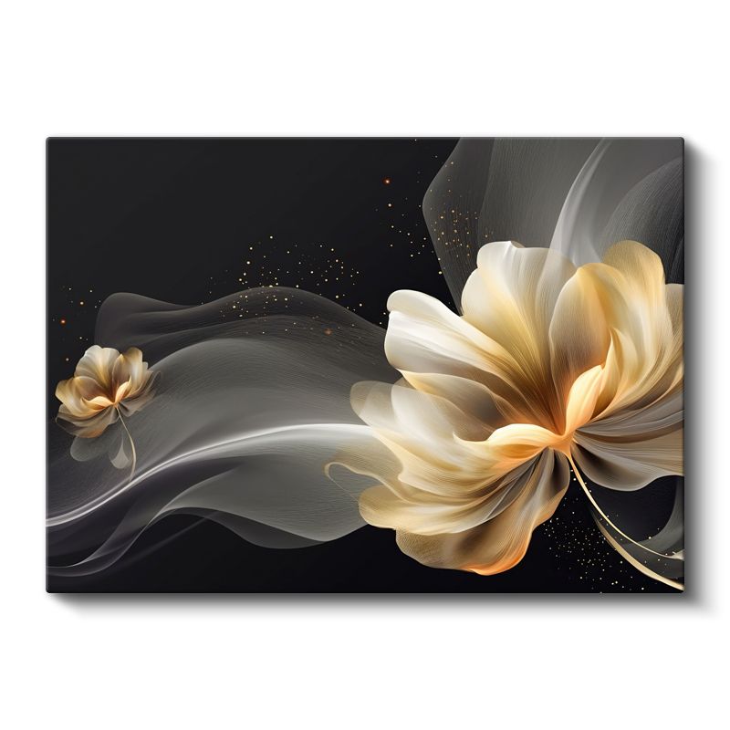 Kış Çiçekleri - Gri Fonda Beyaz Çiçek Dalları Kanvas Tablo