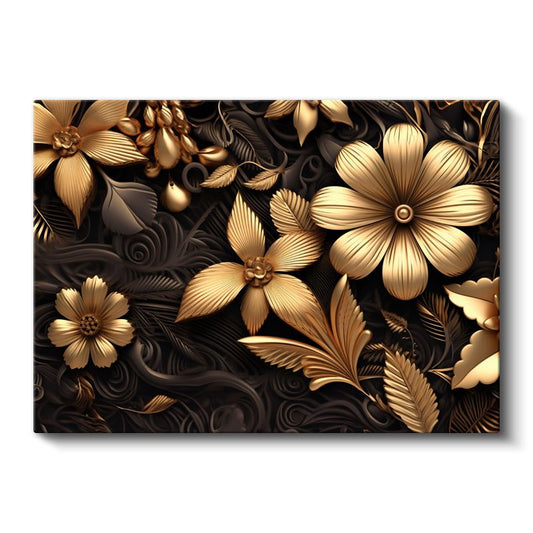 Zümrüt Çiçekler - Altın Detaylı Lüks Çiçek Deseni Kanvas Tablo