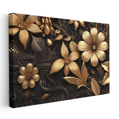 Zümrüt Çiçekler - Altın Detaylı Lüks Çiçek Deseni Kanvas Tablo