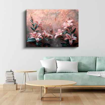 Vintage Güller - Koyu Yeşil Yapraklı Zarif Çiçekler Kanvas Tablo