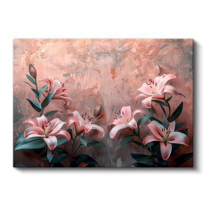 Vintage Güller - Koyu Yeşil Yapraklı Zarif Çiçekler Kanvas Tablo