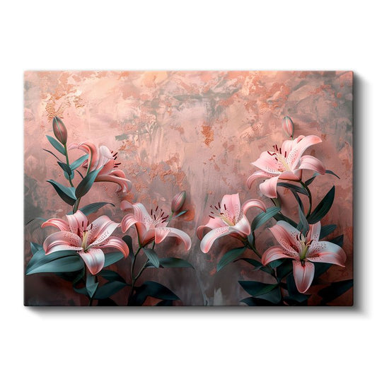 Vintage Güller - Koyu Yeşil Yapraklı Zarif Çiçekler Kanvas Tablo