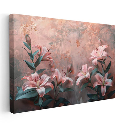 Vintage Güller - Koyu Yeşil Yapraklı Zarif Çiçekler Kanvas Tablo