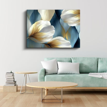 Pastel Şakayıklar - Mavi Fonda Zarif Çiçek Buketi Kanvas Tablo