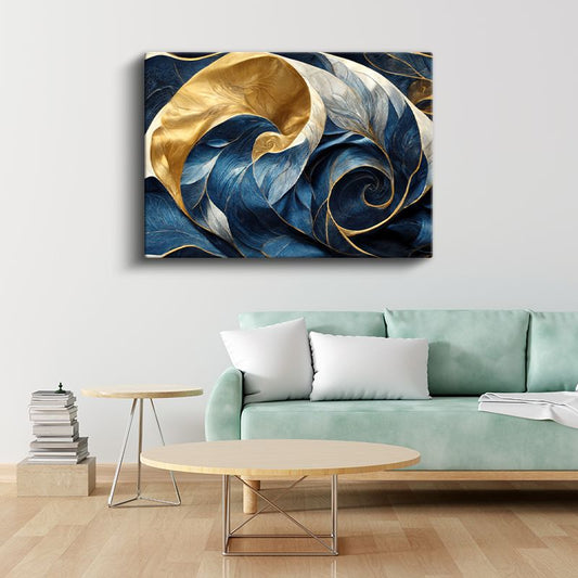 Beyaz Lotus - Mor Zeminde Altın Detaylı D Çiçek Kanvas Tablo