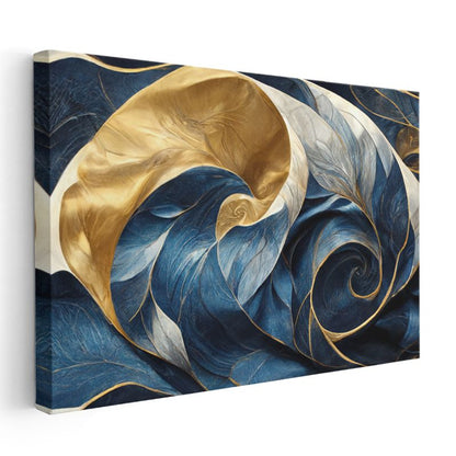 Beyaz Lotus - Mor Zeminde Altın Detaylı D Çiçek Kanvas Tablo