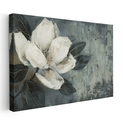 Klasik Şakayıklar - Koyu Zeminde Vintage Çiçek Deseni Kanvas Tablo