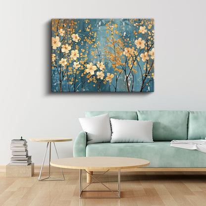 Mor Altın Çiçekler - Sulu Boya Efektli Zarif Tasarım Kanvas Tablo