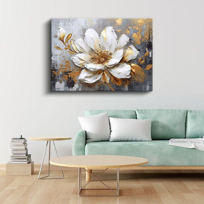 Krem Çiçekler - Mavi Fonda D Çiçek Kompozisyonu Kanvas Tablo