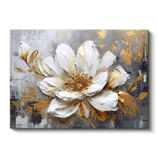 Krem Çiçekler - Mavi Fonda D Çiçek Kompozisyonu Kanvas Tablo