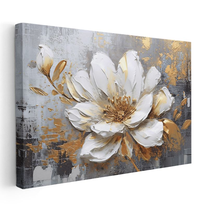 Krem Çiçekler - Mavi Fonda D Çiçek Kompozisyonu Kanvas Tablo