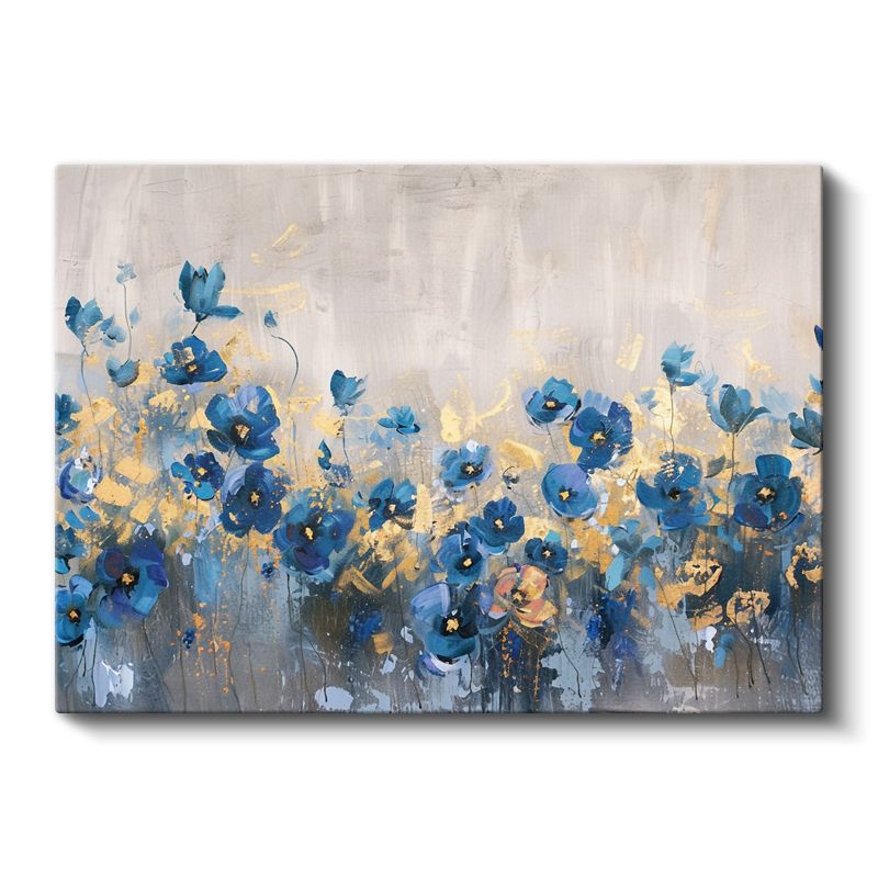 Petunya Çiçekleri - Mavi Yeşil Fonda Zarif Tasarım Kanvas Tablo