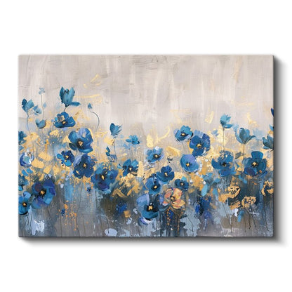 Petunya Çiçekleri - Mavi Yeşil Fonda Zarif Tasarım Kanvas Tablo