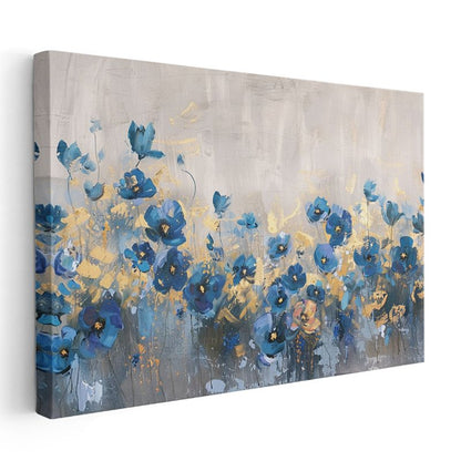 Petunya Çiçekleri - Mavi Yeşil Fonda Zarif Tasarım Kanvas Tablo