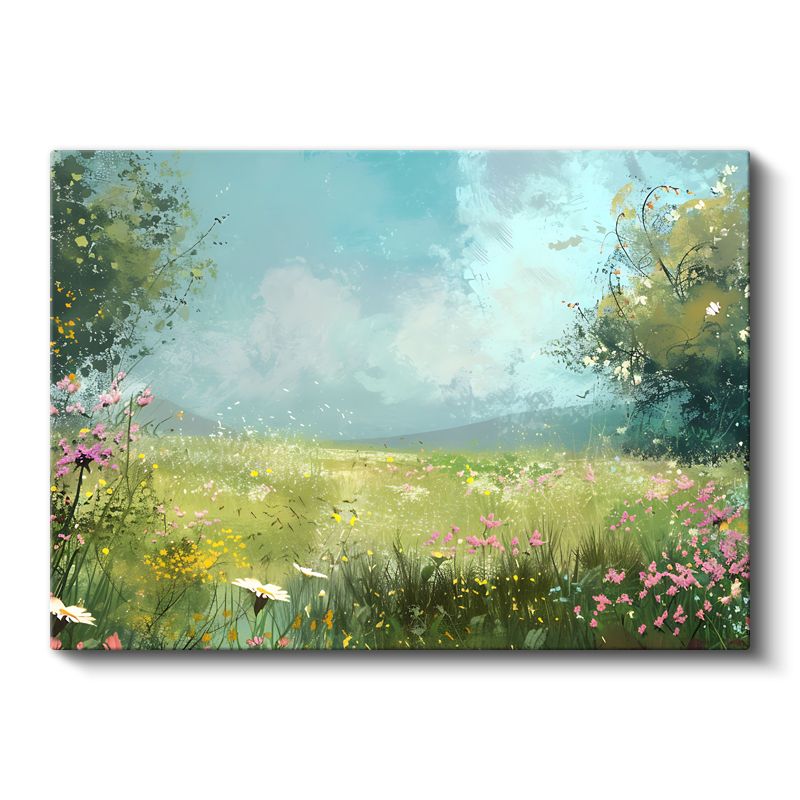 Beyaz Papatyalar - Mavi Tekstürlü Fonda Doğal Çiçekler Kanvas Tablo