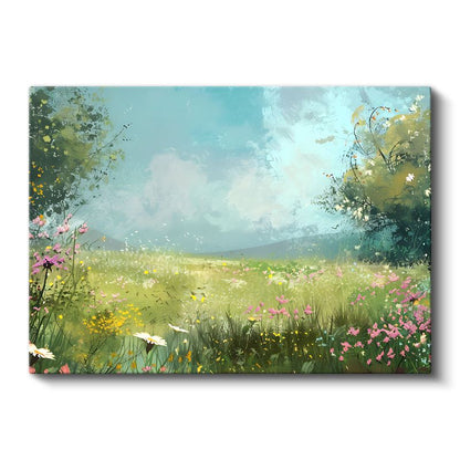 Beyaz Papatyalar - Mavi Tekstürlü Fonda Doğal Çiçekler Kanvas Tablo