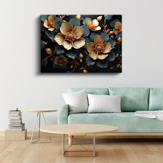 Altın Lotus - Siyah Fonda Lüks Çiçek Portresi Kanvas Tablo