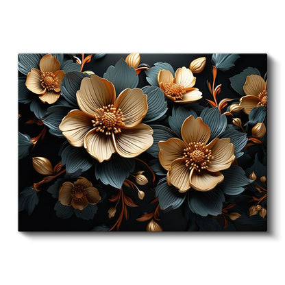 Altın Lotus - Siyah Fonda Lüks Çiçek Portresi Kanvas Tablo