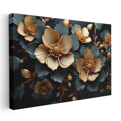 Altın Lotus - Siyah Fonda Lüks Çiçek Portresi Kanvas Tablo