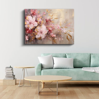 Altın Işıltılı Çiçek - Siyah Fonda Zarif Tasarım Kanvas Tablo