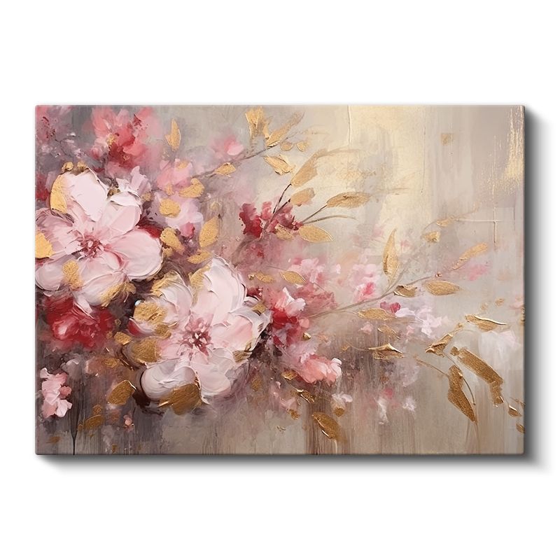 Altın Işıltılı Çiçek - Siyah Fonda Zarif Tasarım Kanvas Tablo