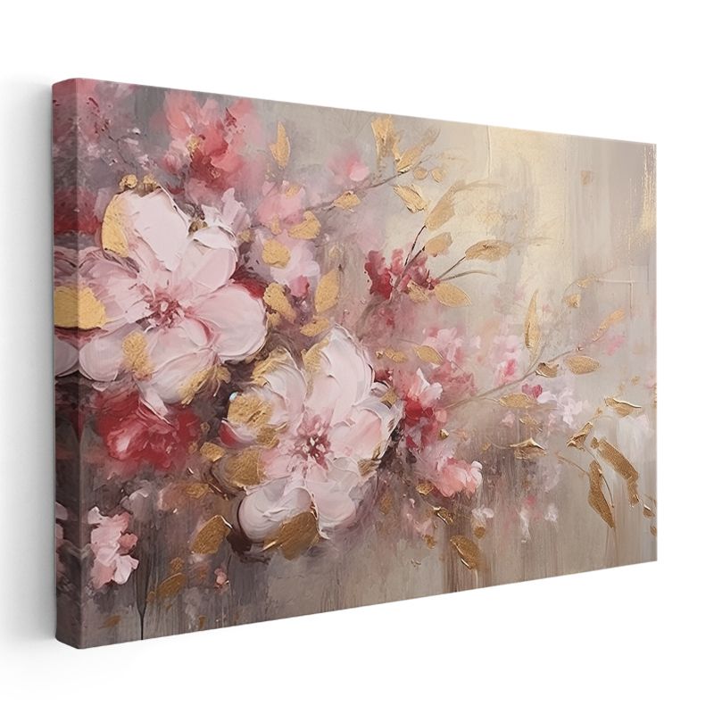 Altın Işıltılı Çiçek - Siyah Fonda Zarif Tasarım Kanvas Tablo