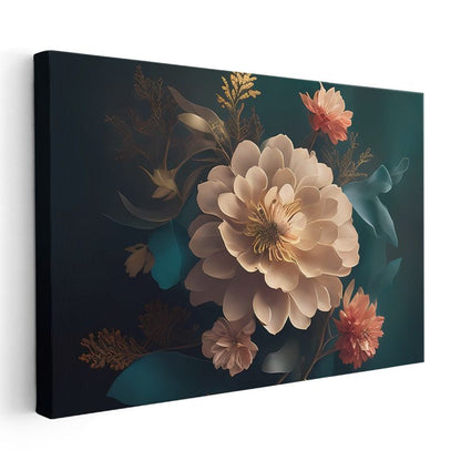 Altın Şakayıklar - Siyah Fonda Metalik Çiçek Kompozisyonu Kanvas Tablo