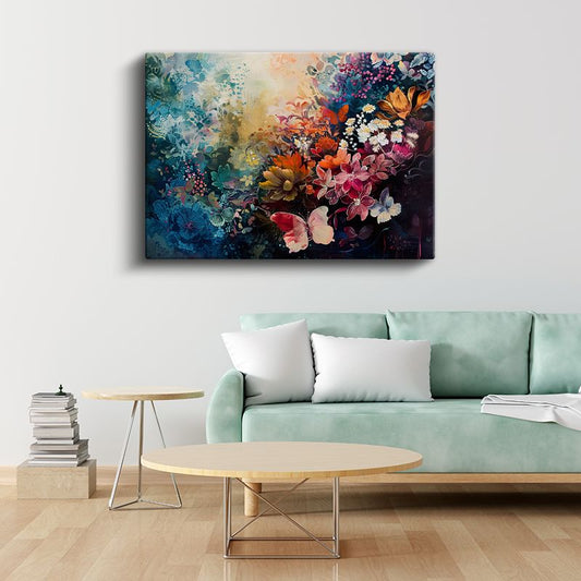 Altın Çiçekler - Siyah Fonda Kabartma Görünümlü Çiçek Deseni Kanvas Tablo