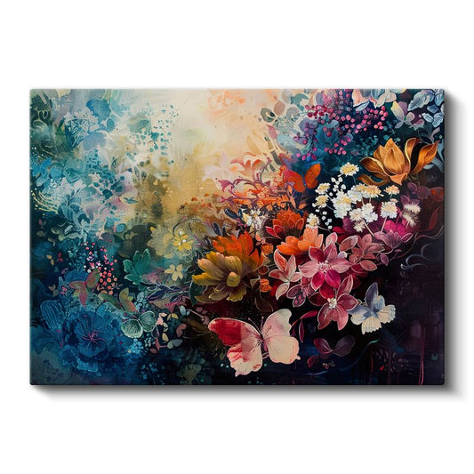 Altın Çiçekler - Siyah Fonda Kabartma Görünümlü Çiçek Deseni Kanvas Tablo