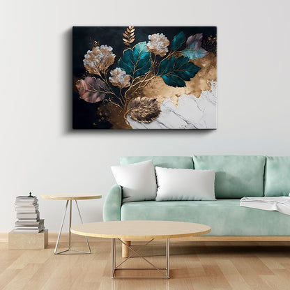 Beyaz Laleler - Mavi Tonlu Zarif Çiçek Deseni Kanvas Tablo