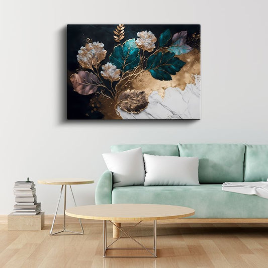 Beyaz Laleler - Mavi Tonlu Zarif Çiçek Deseni Kanvas Tablo