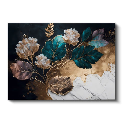 Beyaz Laleler - Mavi Tonlu Zarif Çiçek Deseni Kanvas Tablo