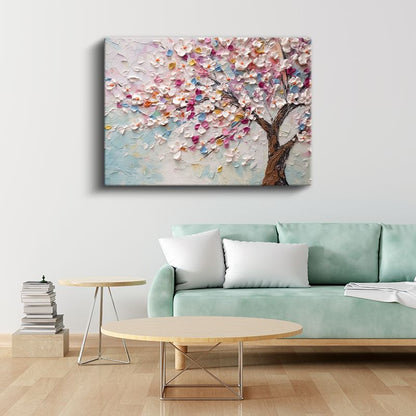 Mavi Beyaz Çiçekler - Mermer Zeminde D Çiçek Kompozisyonu Kanvas Tablo