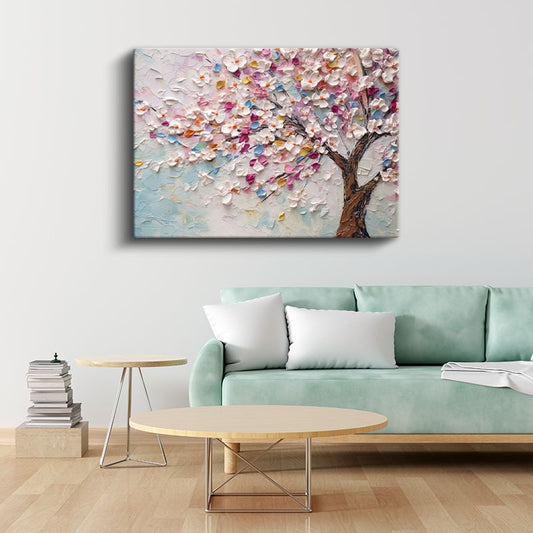 Mavi Beyaz Çiçekler - Mermer Zeminde D Çiçek Kompozisyonu Kanvas Tablo