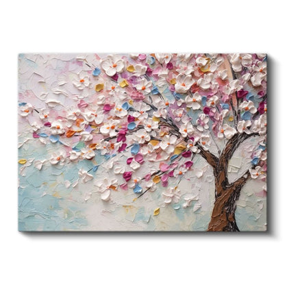 Mavi Beyaz Çiçekler - Mermer Zeminde D Çiçek Kompozisyonu Kanvas Tablo