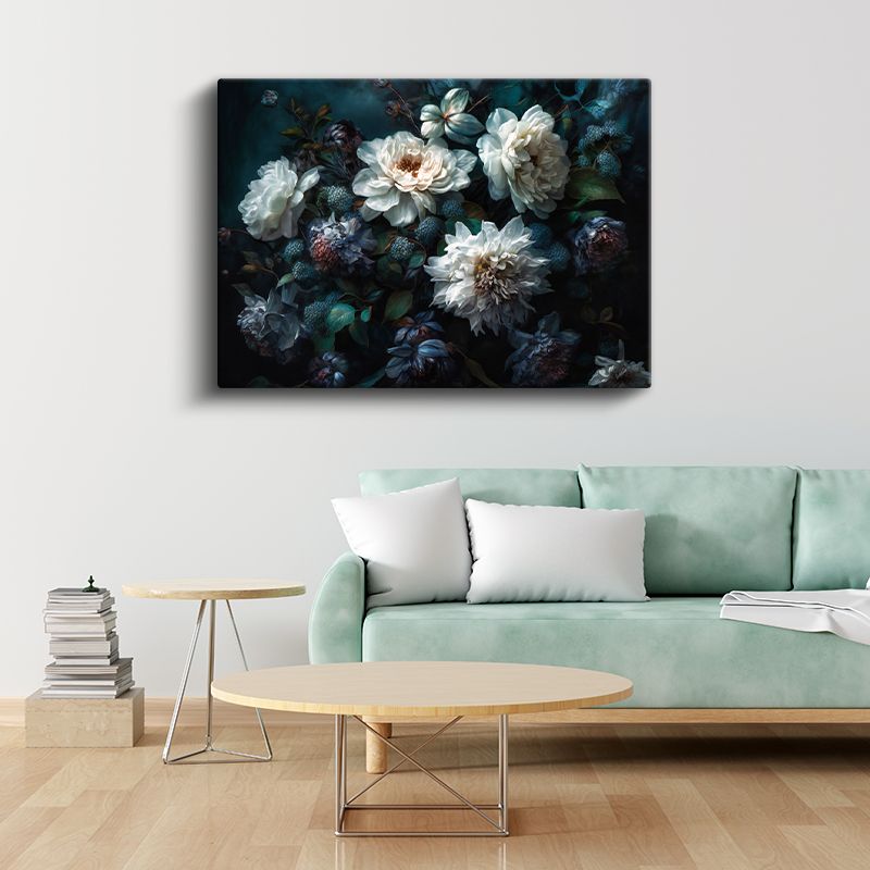 Beyaz Kamelya - Gri Fonda Minimalist Çiçek Portresi Kanvas Tablo