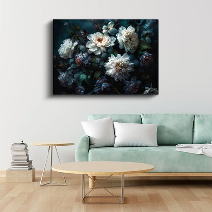 Beyaz Kamelya - Gri Fonda Minimalist Çiçek Portresi Kanvas Tablo