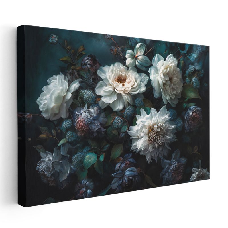 Beyaz Kamelya - Gri Fonda Minimalist Çiçek Portresi Kanvas Tablo