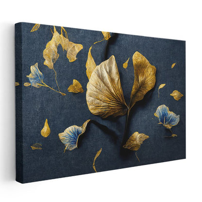 Beyaz Çiçek - Gri Altın Detaylı Tekstürlü Tasarım Kanvas Tablo