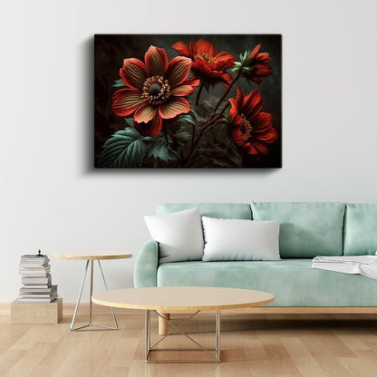 Mavi Gelincikler - Altın Detaylı Çiçek Tarlası Kanvas Tablo