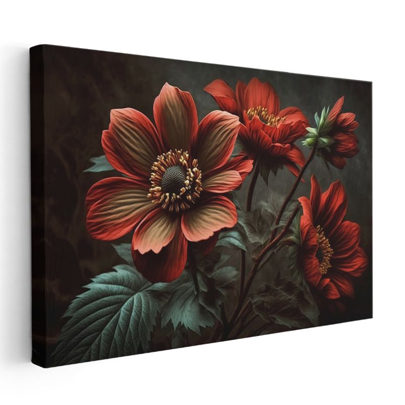 Mavi Gelincikler - Altın Detaylı Çiçek Tarlası Kanvas Tablo