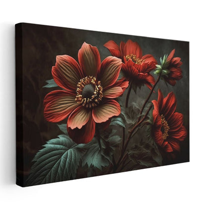 Mavi Gelincikler - Altın Detaylı Çiçek Tarlası Kanvas Tablo